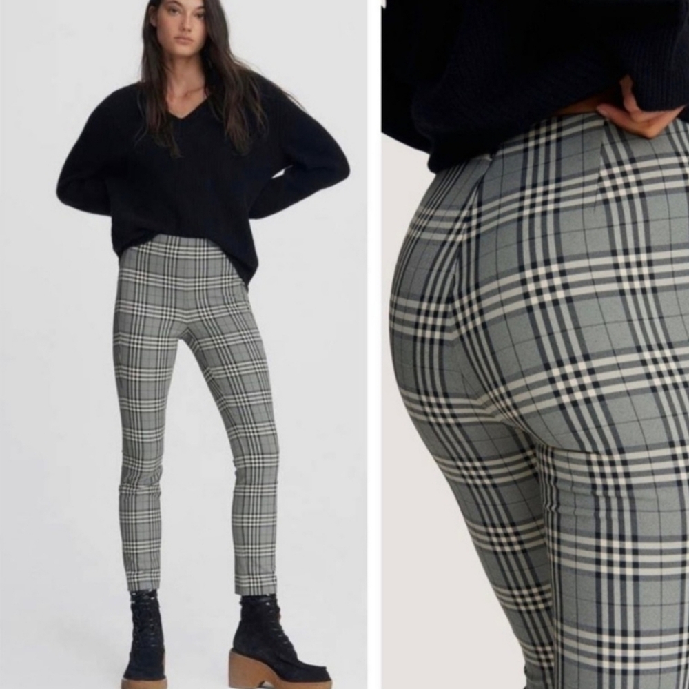 rag & bone Black and Gray Plaid Straight Leg Pants